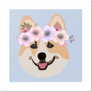 Cute Corgi with crown of flowers Posters and Art